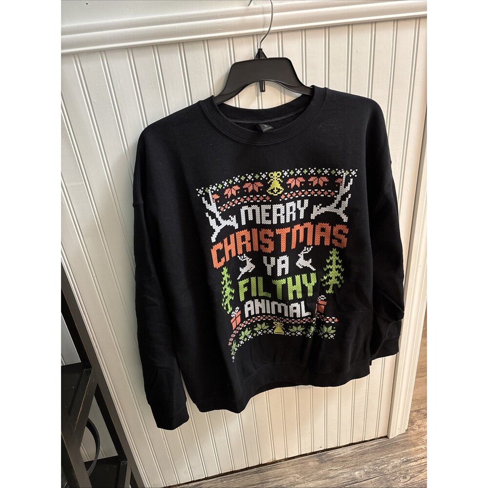 Home Alone Sweatshirt Women Gildan 2XL Black 'Merry Christmas Ya Filthy Animal'